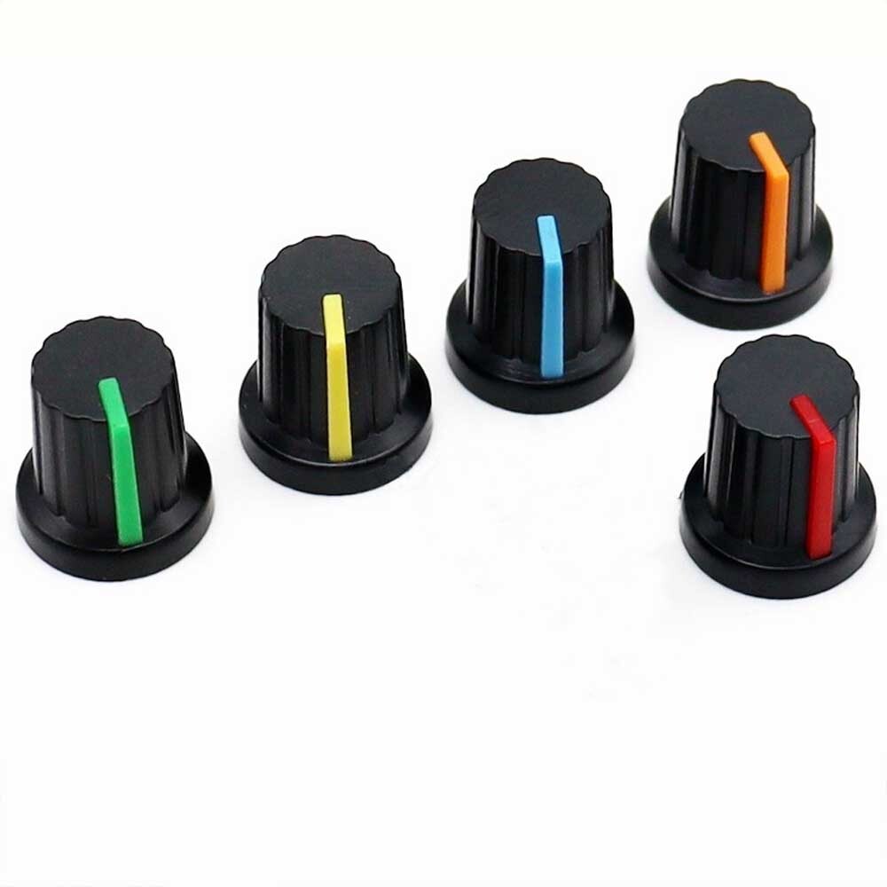 20Pcs 6mm Shaft Hole Dia Plastic Threaded Knurled Potentiometer Knobs Cap 15*15