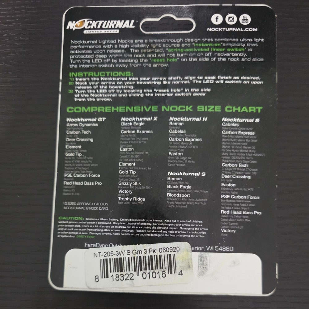 Nockturnal Lighted Nocks – Green LED, Size Small (Archery)