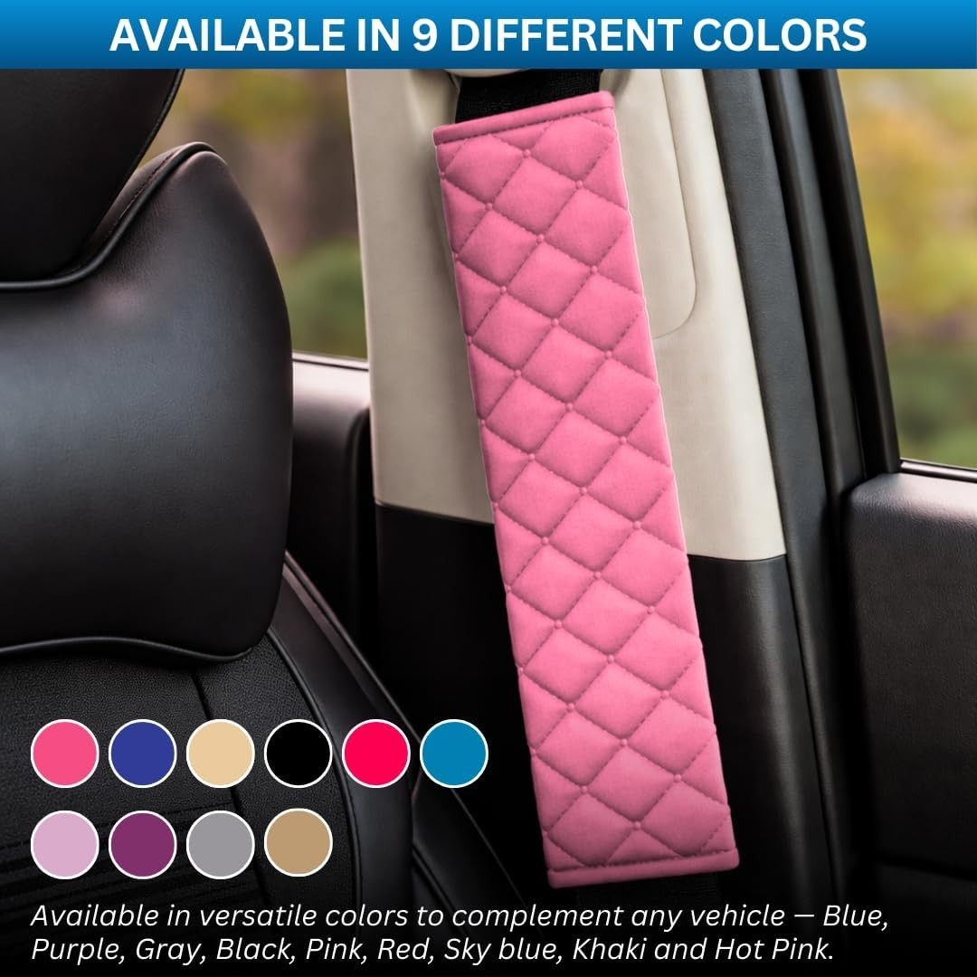 Hot Pink Seat Belt Cover Pads for Car 2 Pack Comfort & Protection for Kids & ...