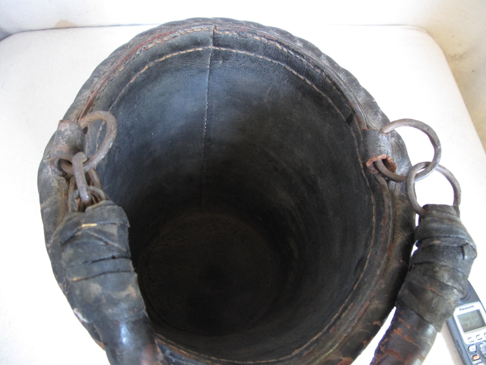 Antique American Firemen's Painted Leather Bucket, N. D. Forest & Co. c. 1850's