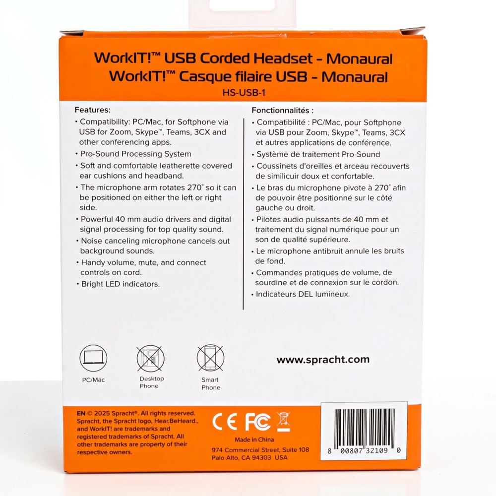 Spracht WorkIT! USB Corded Headset - Monaural - Open Box