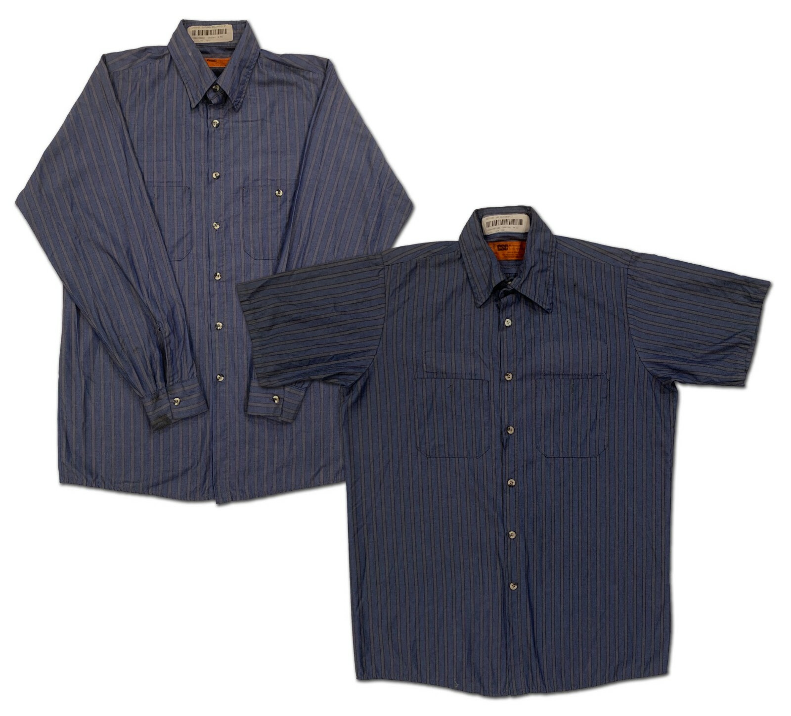 Red Kap CSC Industrial Stripe 2 Pocket Work Shirt Poplin Work Uniform Navy /Gray