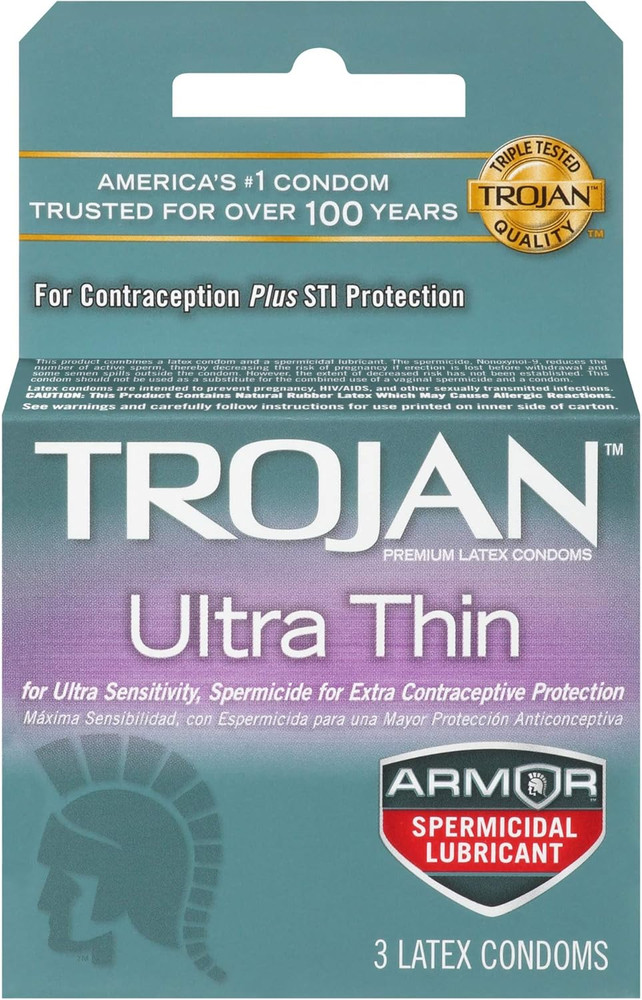 Condom Sensitivity Ultra Thin Spermicidal, 3 Count