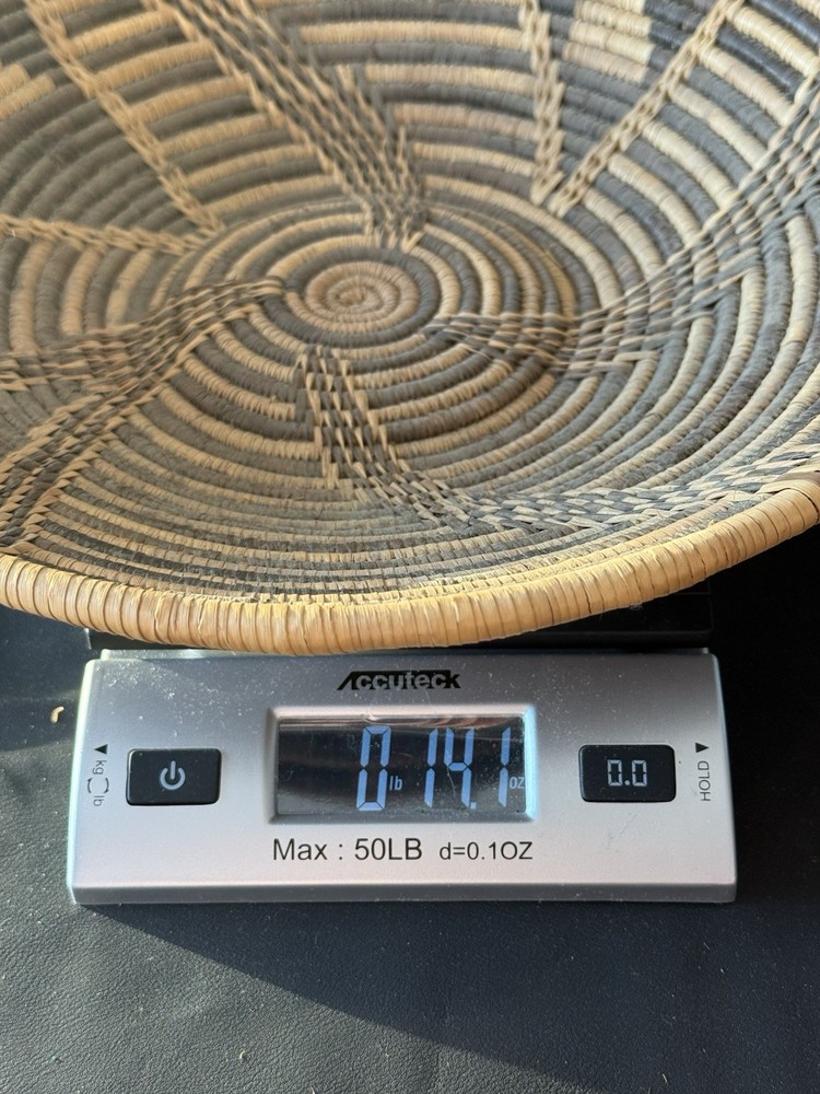 Handmade Botswana Woven Basket Platter Geometric Pattern 15”