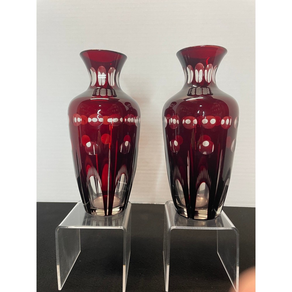 2 Dark Red Ruby BOHEMIAN CZECH VASES