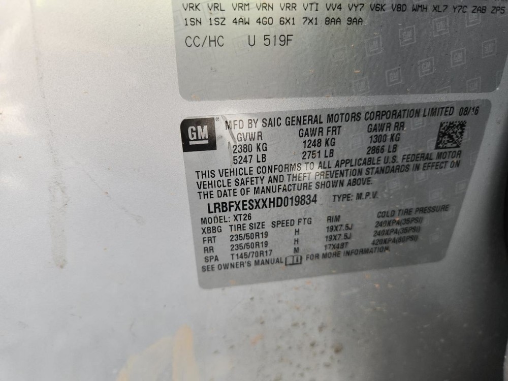 Driver Left Front Window Regulator Fits 17-20 ENVISION 4872732