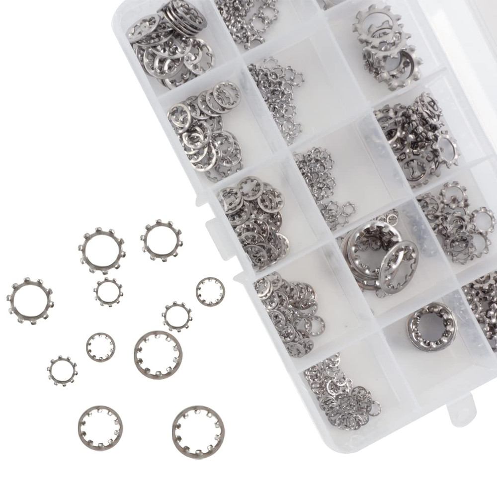 400 Pcs External Internal Tooth Star Lock Washers Assortment Kit, 304 Stainless