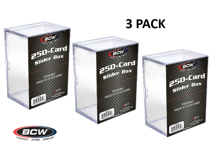 BCW (New) 3ct - 250 Card Slider Box 2 Piece Standard Size Card Holder Stackable