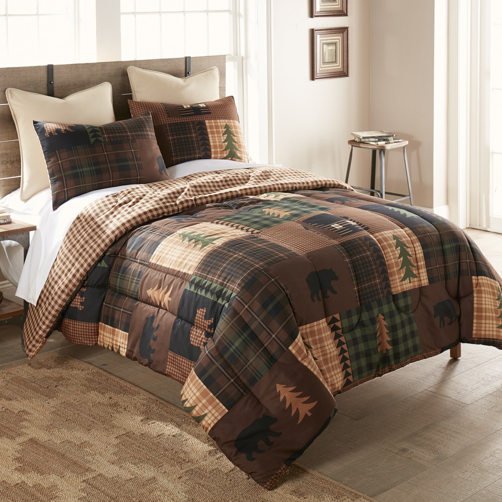 Donna Sharp Brown Bear Cabin Comforter Set Rustic Lodge Green Tan & Bear Pillow