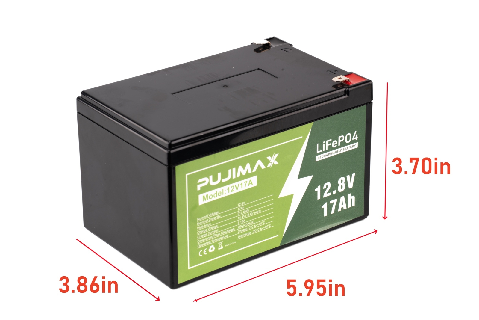12V 17Ah LiFePO4 Lithium Battery 12.8V 4000+ Deep Cycles rechargeable Battery