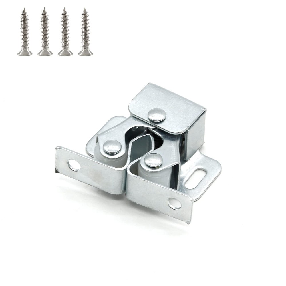 4 Pack Double Roller Cabinet Catch Latches Heavy Duty for Doors Silver
