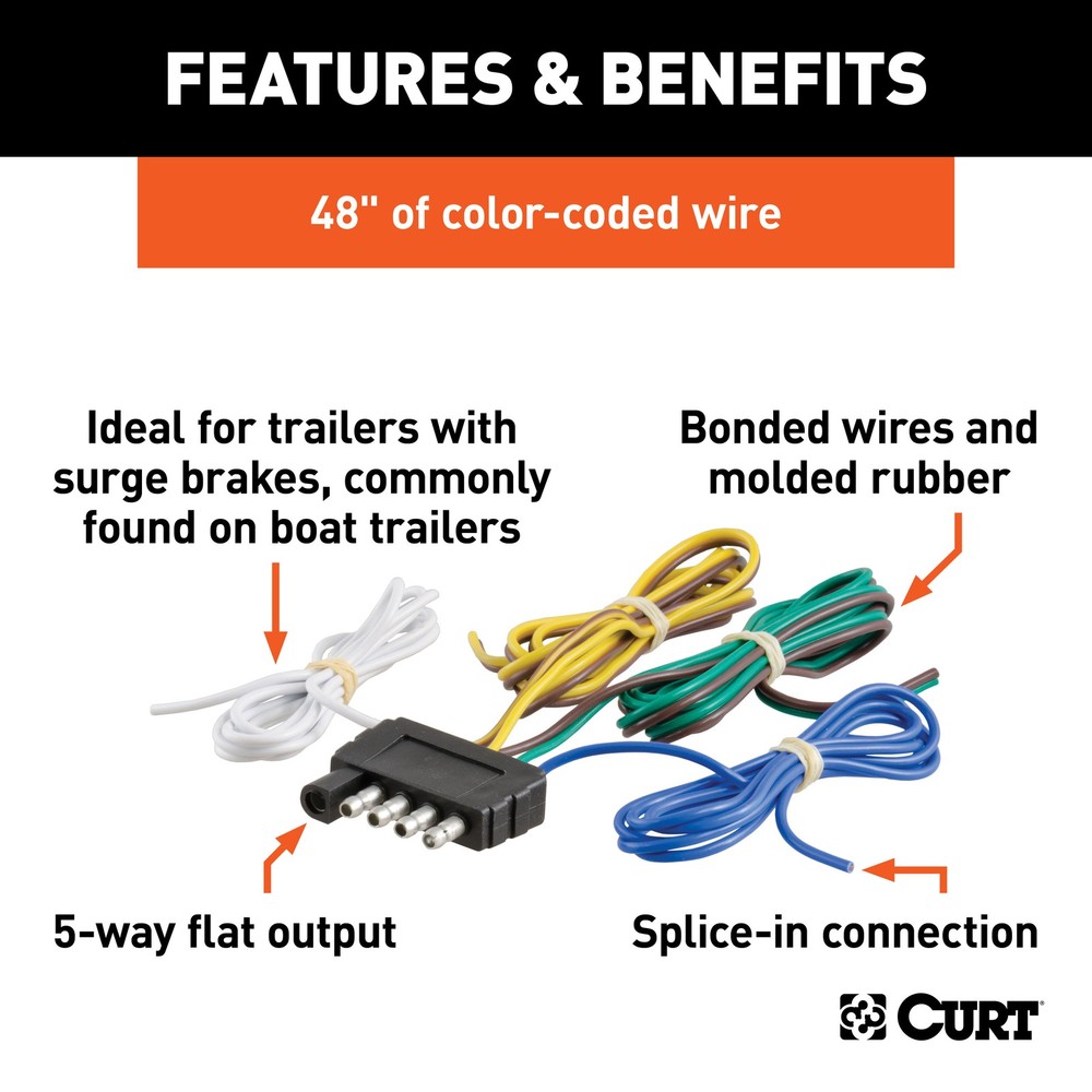 Curt 5-Way Flat Connector Plug with 48" Wires (Trailer Side, Packaged)