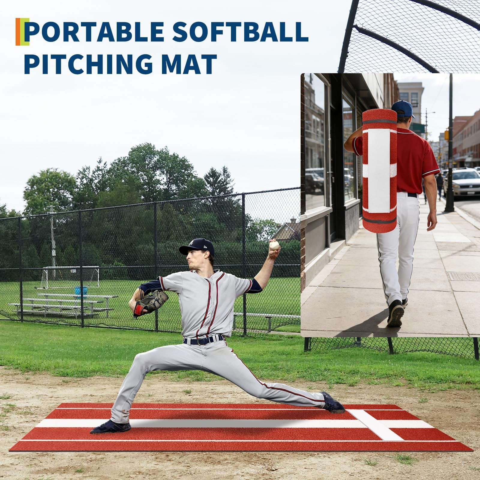 10x3ft Softball Pitching Mat, Portable Professional Mound, Non-Slip Rubber Base