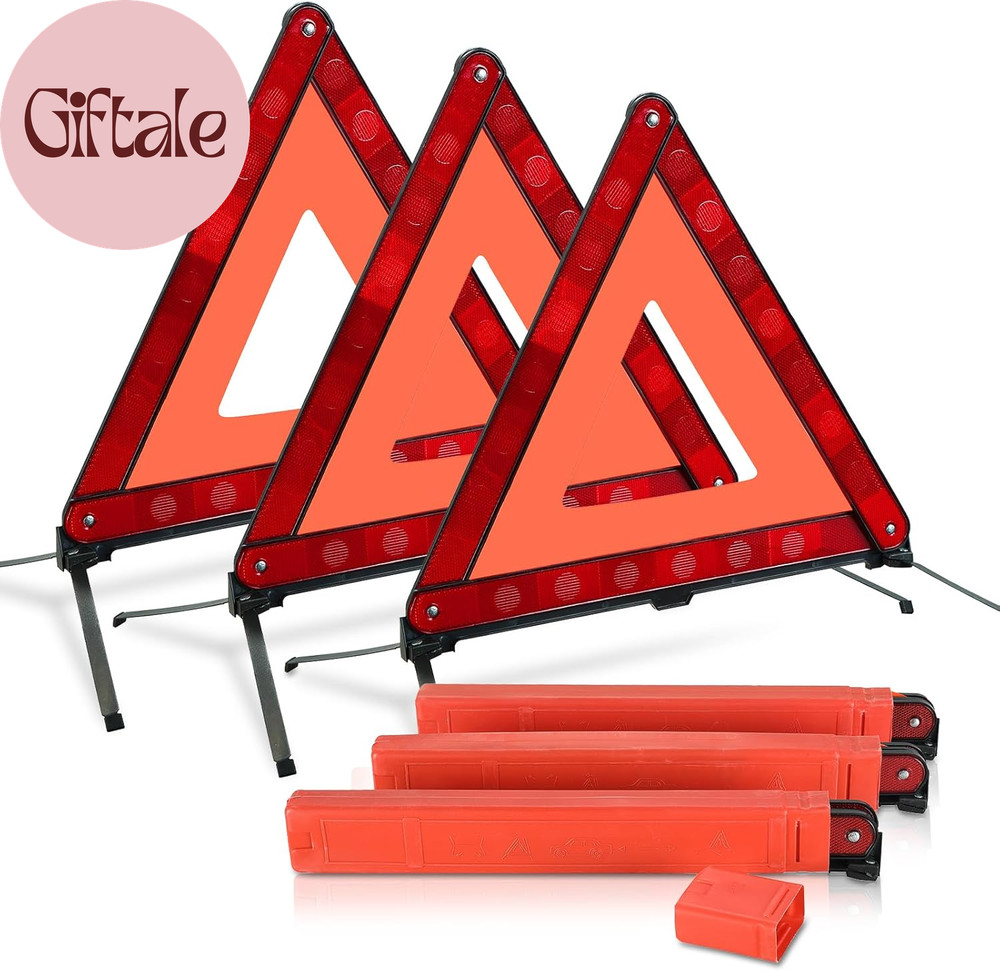 3 Pack Emergency Warning Triangles, Reflective Roadside Safety Triangle Kit with