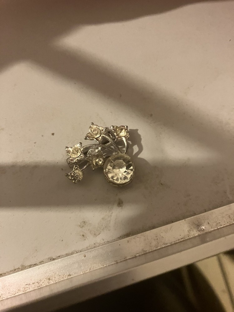 White Metal And Crystal Brooch