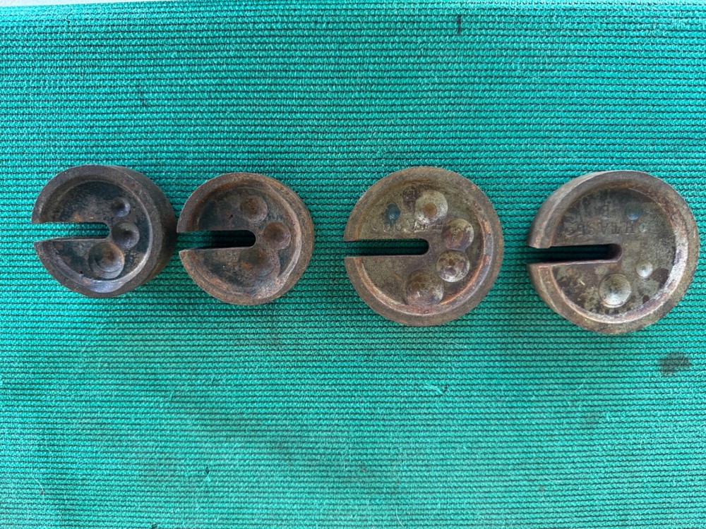 4 Miscellaneous Antique Cast Iron Weights 5, 10 Lbs