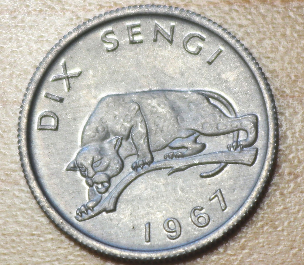 1967 Congo 10 Sengis Leopard Unc.