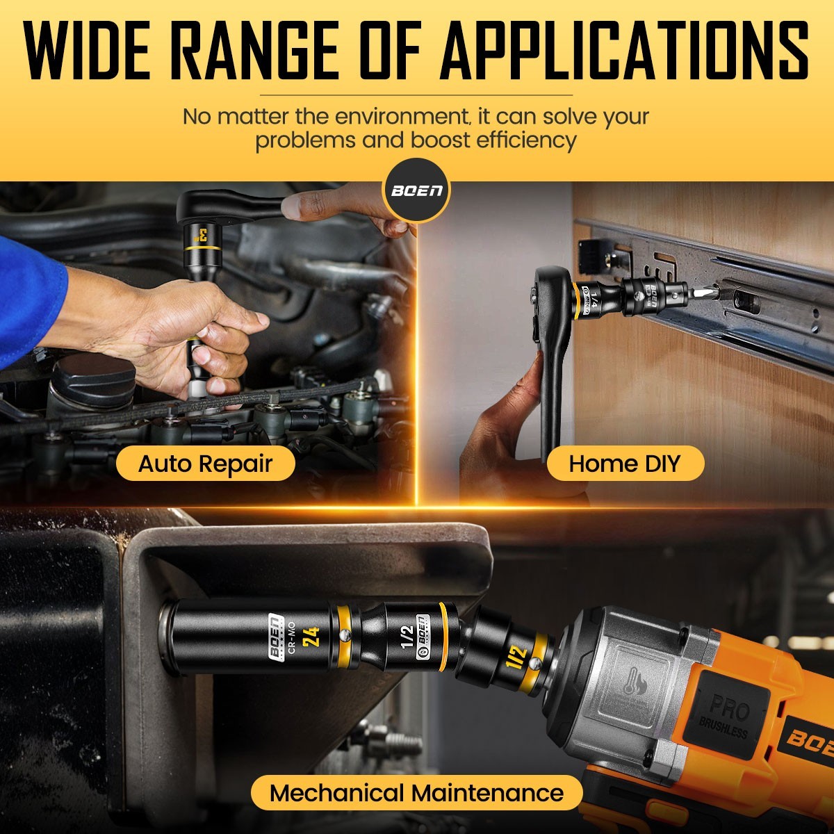 3-Piece Magnetic Socket Extension Adapter Set, 1/4", 3/8", 1/2" Drive