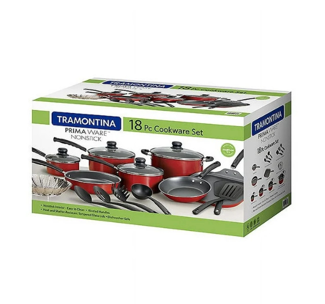 Tramontina Primaware Nonstick Cookware Set 18-Piece, Red