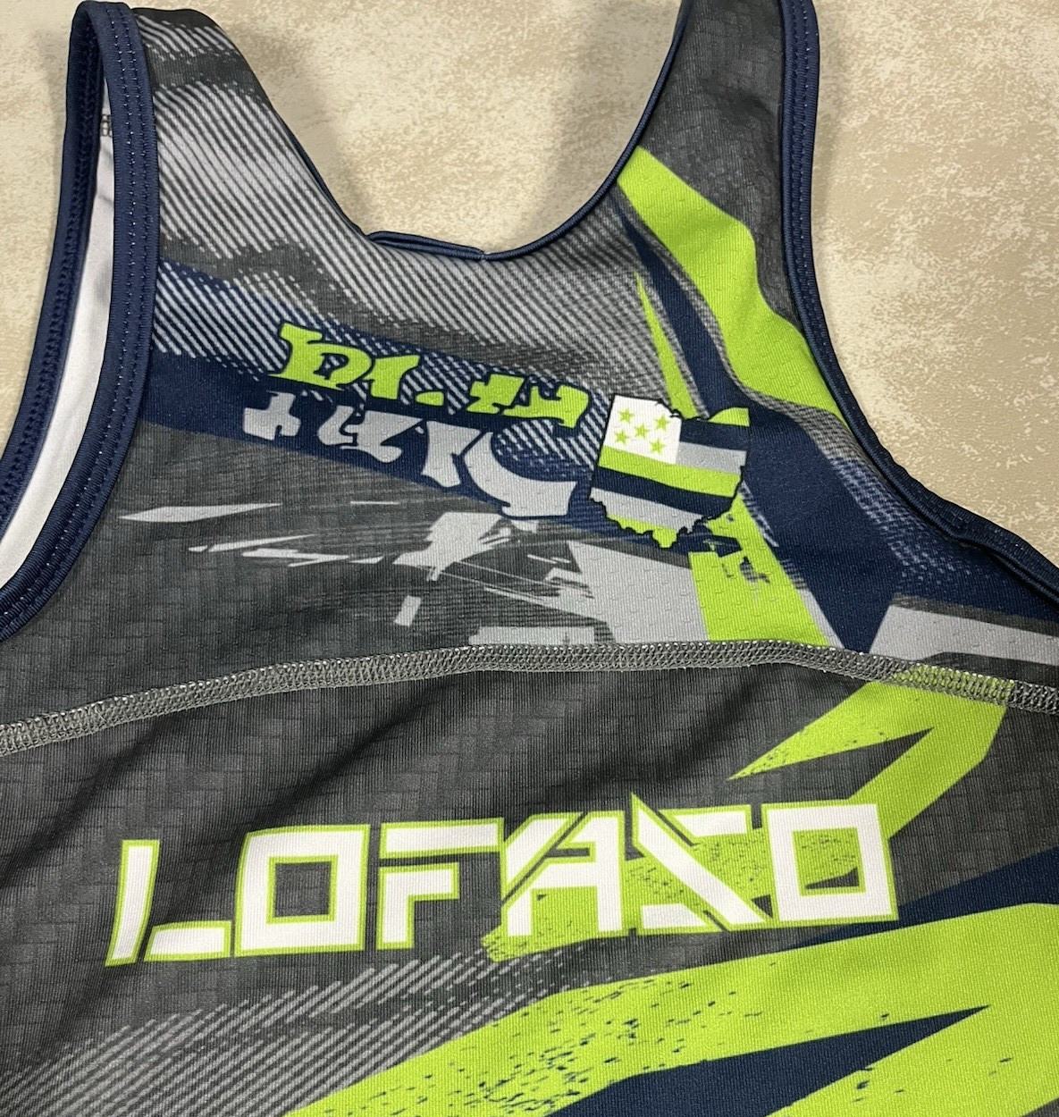 Rudis Rogue Wrestling Club Ohio Gray Navy Green Adult Singlet Size XXS 1212