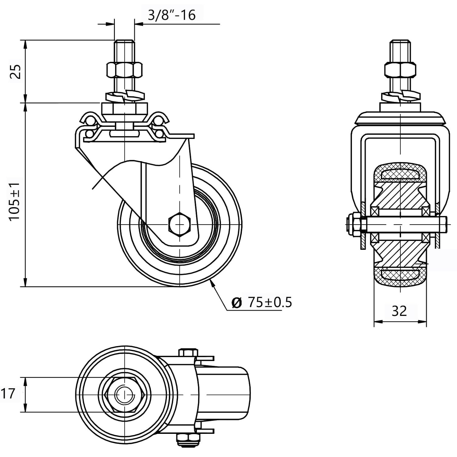 Swivel Caster Wheels 3 Inch Threaded Stem Set of 4 Heavy Duty Polyurethane Red