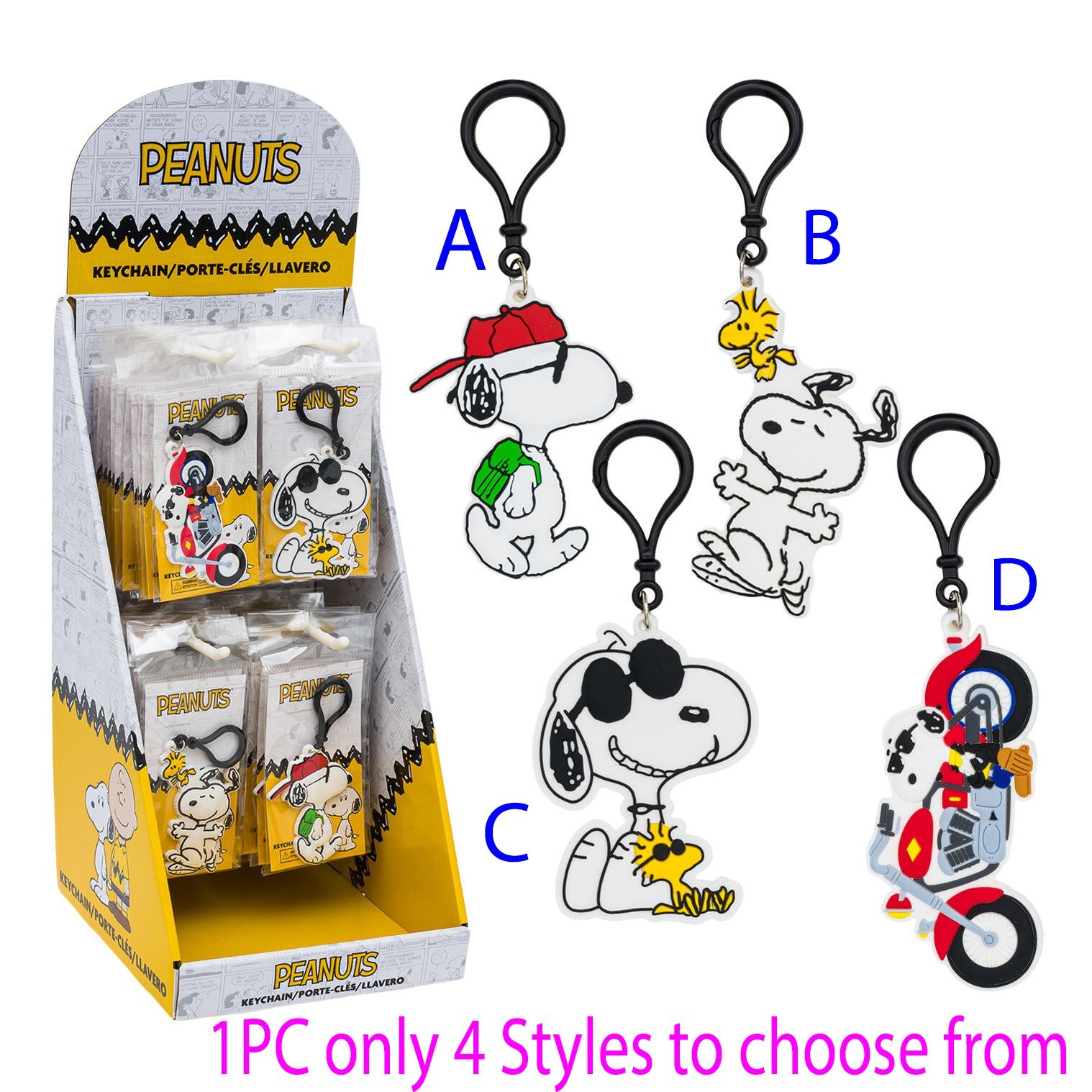 1PC Peanuts Snoopy Woodstock Keychain Licensed NIP - 4 Styles to Choose