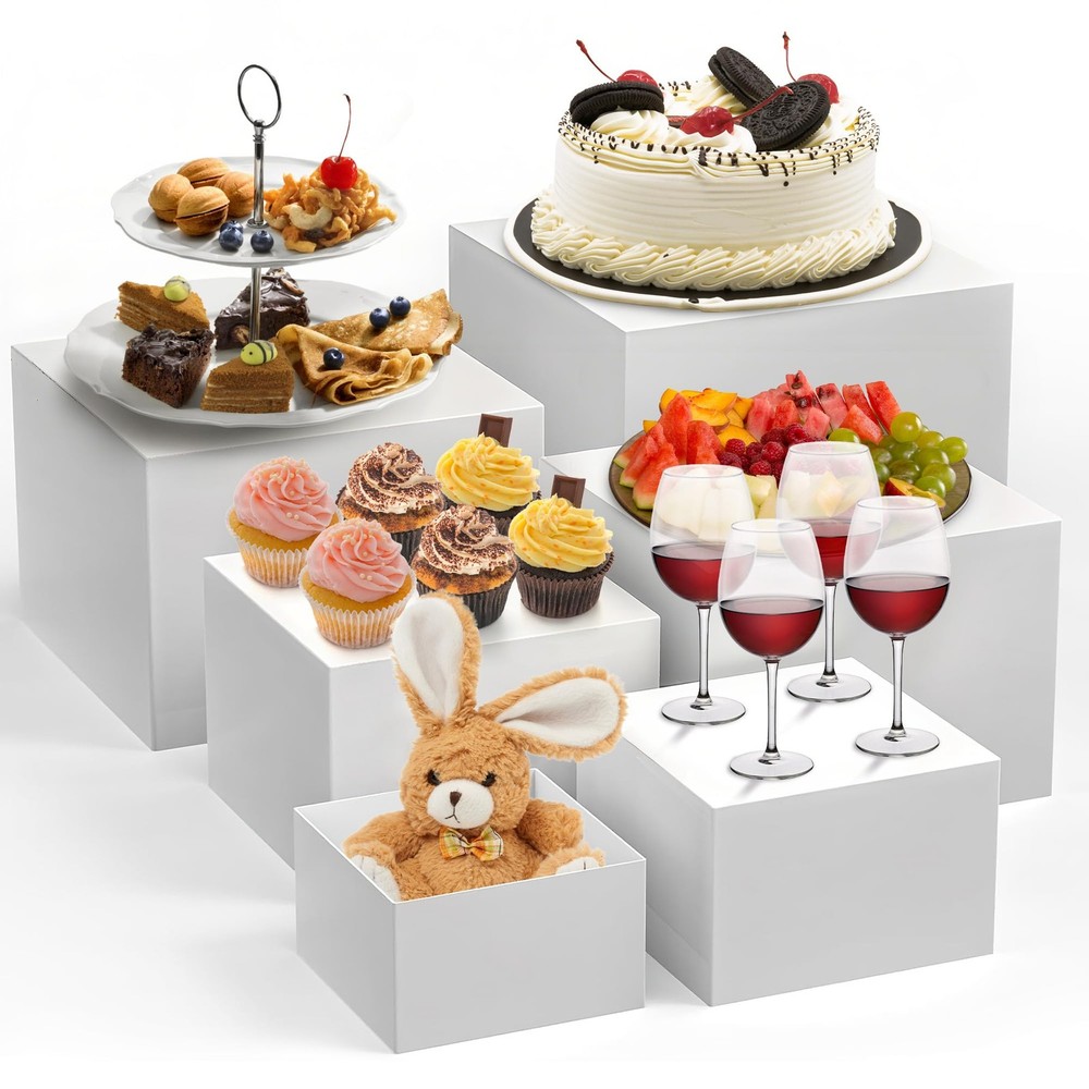 6-Piece White Stackable Display Risers for Desserts – Multi-Sized Food Stands...