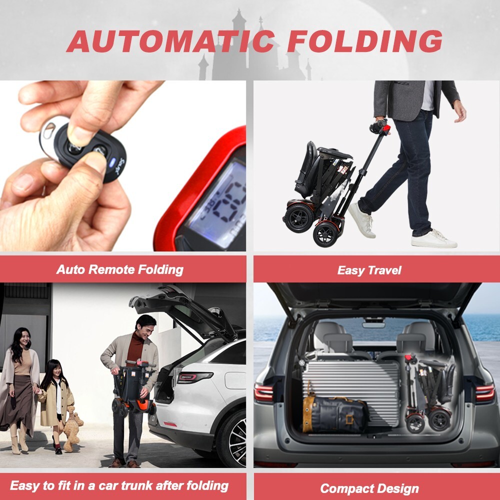 4-Wheel Lightweight Electric Foldable Automatic Mobility Scooter remote control