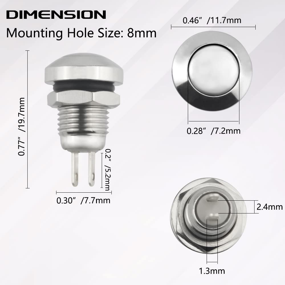 5 PCS 8mm Momentary Push Button Switch 1A 24V 1NO