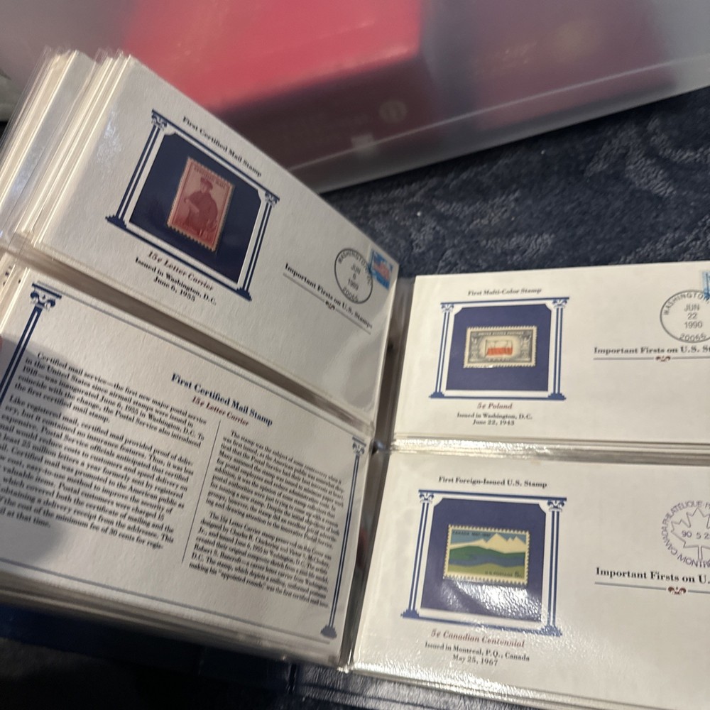 Stamp Album "IMPORTANT FIRSTS ON US STAMPS" by Postal Commem Society, 36 stamps
