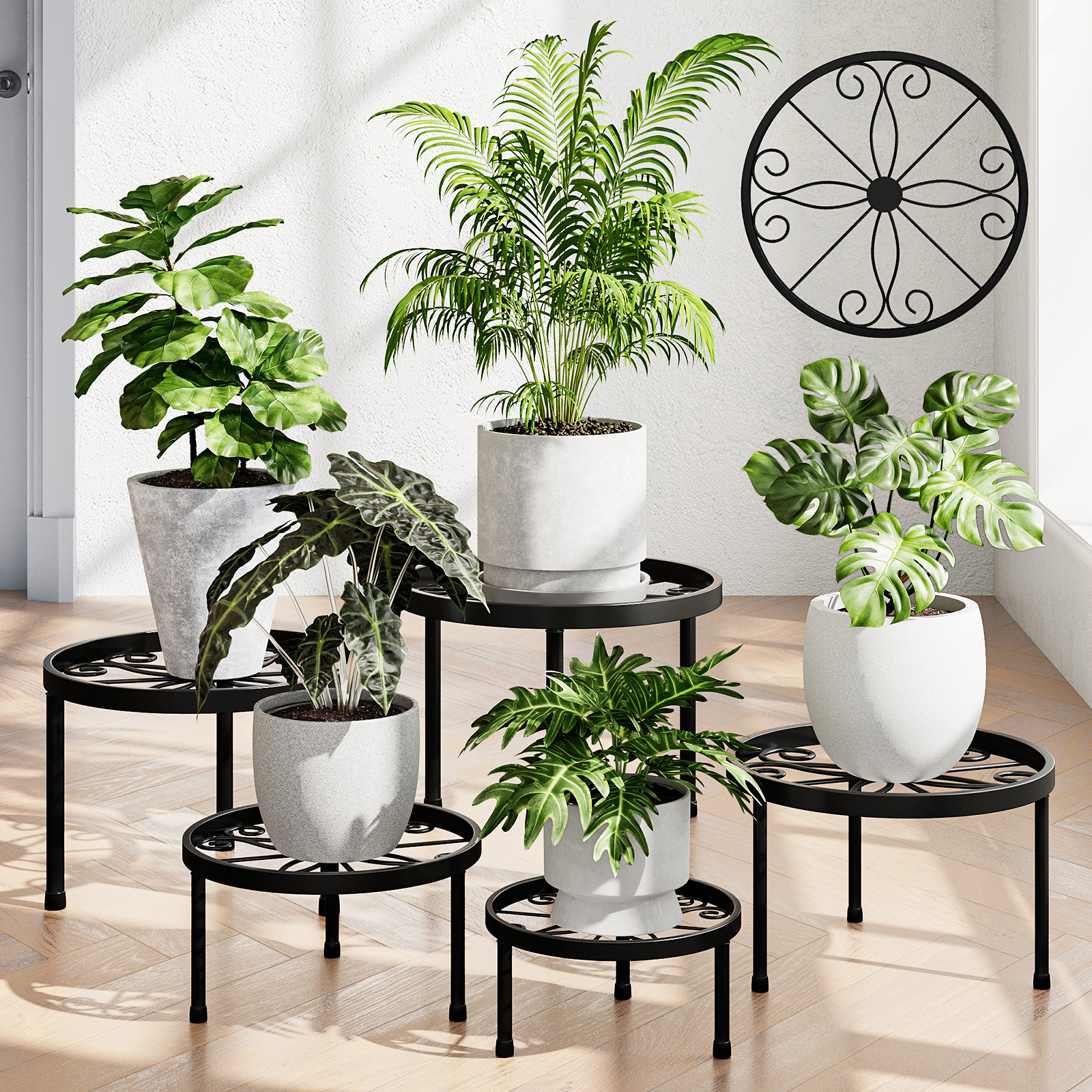 Bamworld 5-Pack Plant Stands Metal Flower Pot Racks for Heavy Duty Plant Riser