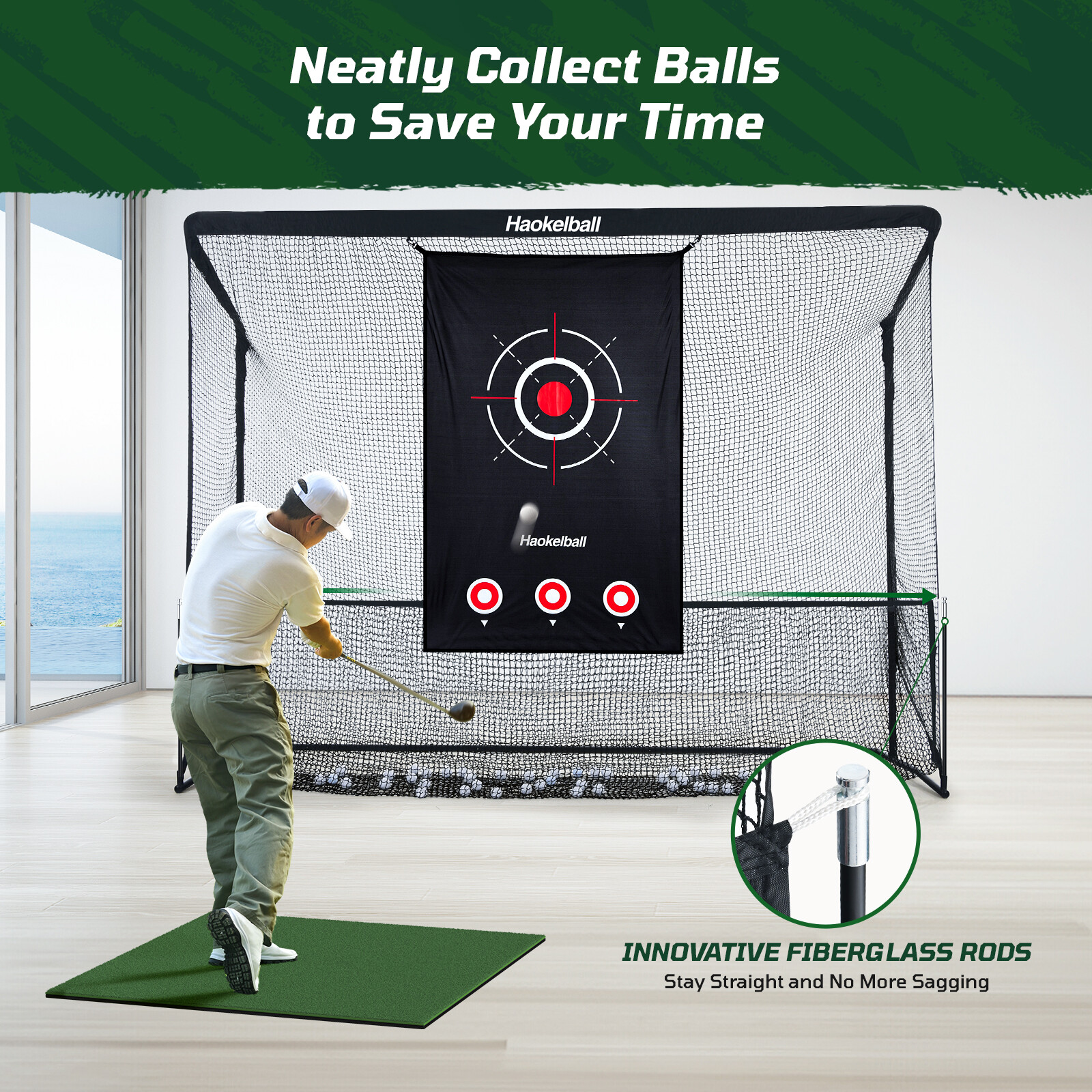 Haokelball 10x7.5ft Large Golf Practice Hitting Net Heavy Duty Golf Hitting Net