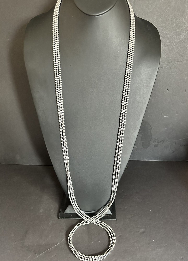4mm 60 Inch Multi Strand Sterling Silver Oxidized Pearls Bead Necklace