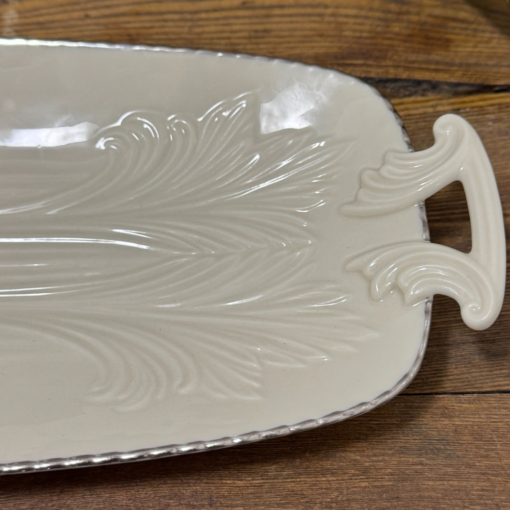 Lenox Ivory Rectangular Celery Asparagus Serving Tray Platter 13.5" Silver Trim