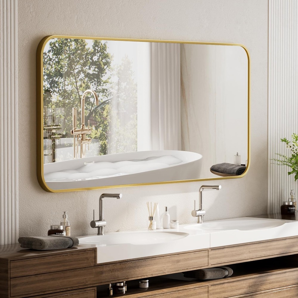 26" x 38" Rectangular Aluminum Alloy Frame Wall Mounted Bathroom Mirror with ...
