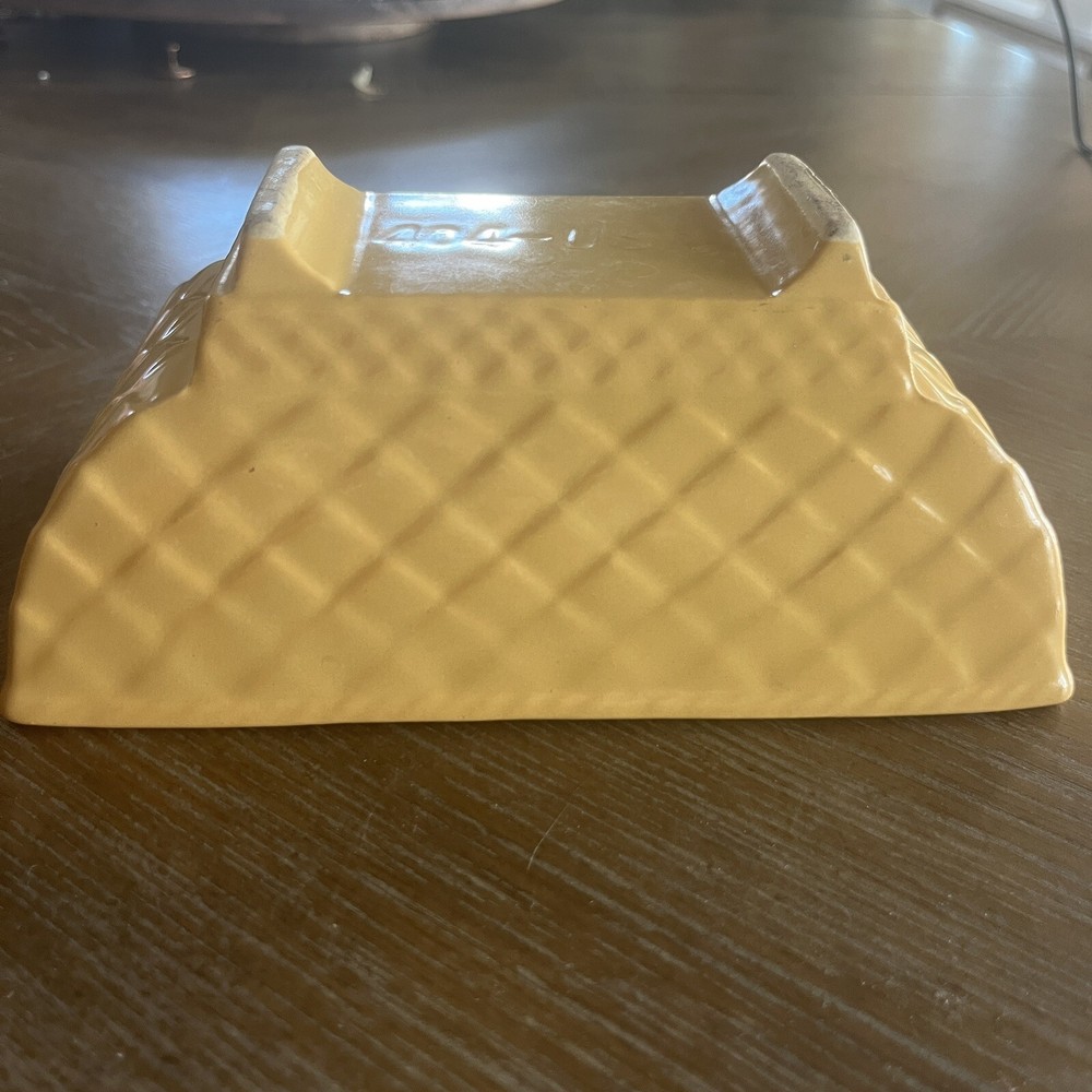 Vintage 404-USA Yellow Ceramic Rectangular Planter Basketweave Pattern Footed