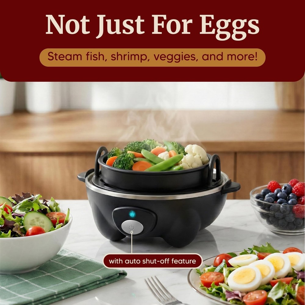 Versatile 7-Egg Cooker - Perfect for Hard, Medium, Soft Boiled & Poaching