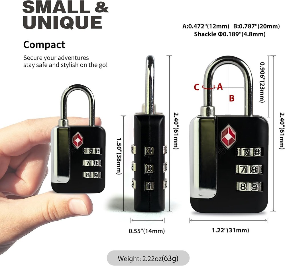 TSA Locks for Luggage, Small Combination Lock for Locker, 3 Digit Padlock Combin