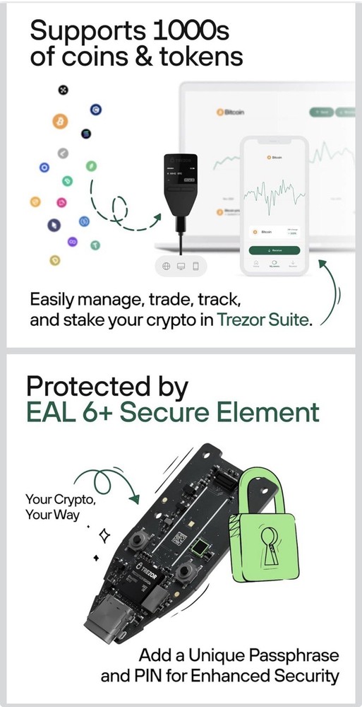 Trezor Safe 3 - Passphrase & Secure Element Protected Crypto Hardware Wallet
