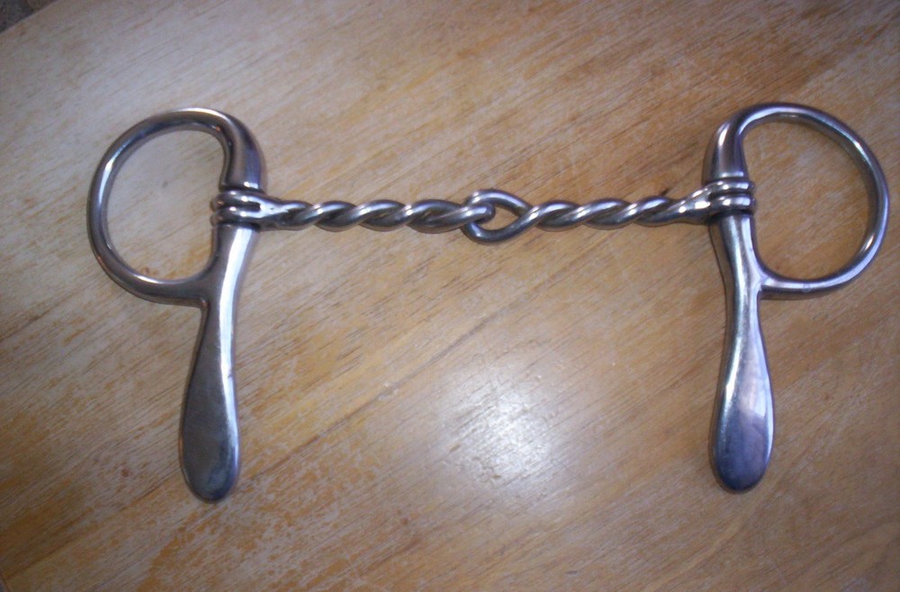 Used Stainless Half Spoon Cheek Snaffle Bit  Twisted 5 1/2" Mouth