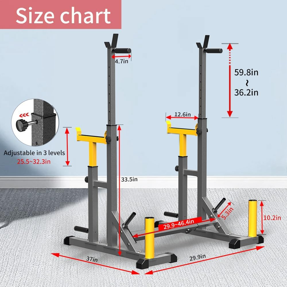 Adjustable Squat Rack, Multi-Function Barbell Rack for Home Gym Weight Lifting