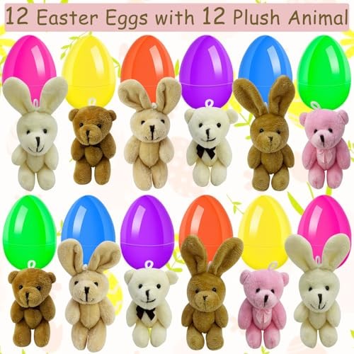 12 Pcs Prefilled Easter Eggs with Animals Filled Easter Eggs with Toys Inside