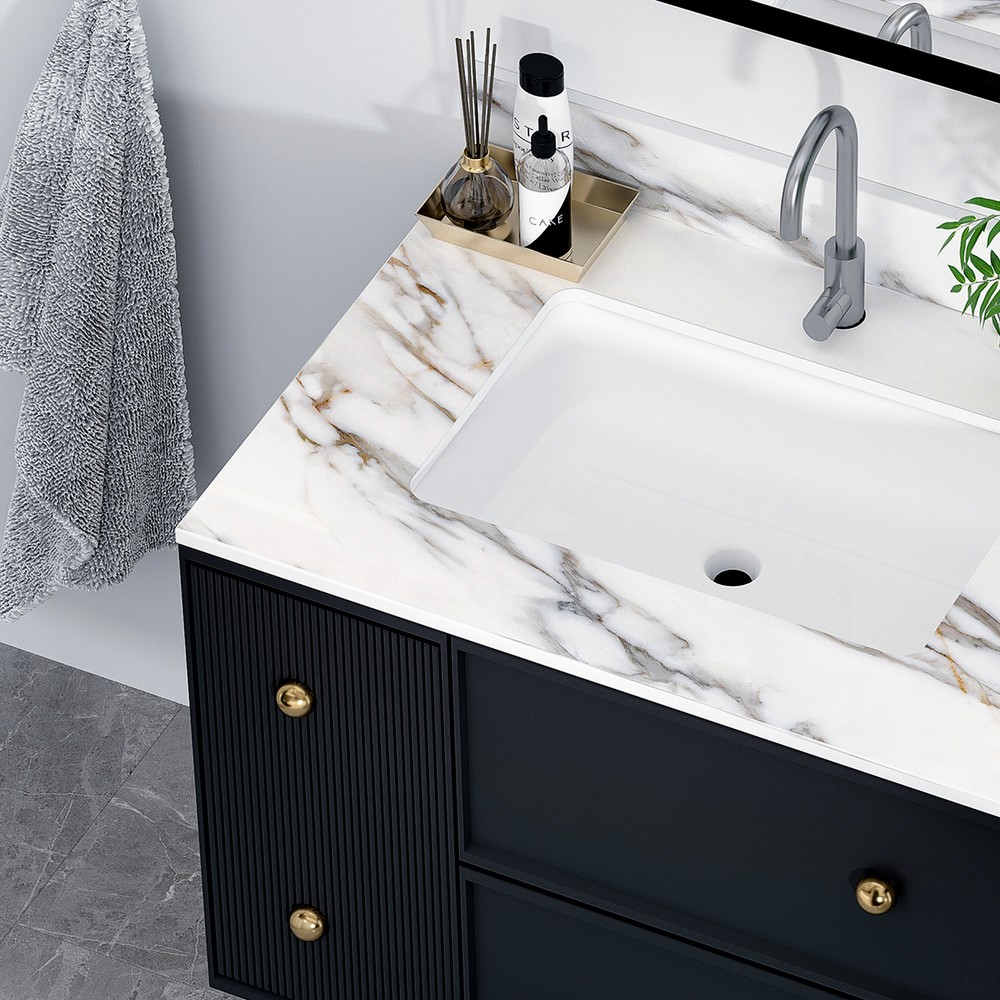 31 In Marble Vanity Top Sintered Stone Undermount Rectangular Sink + Backsplash