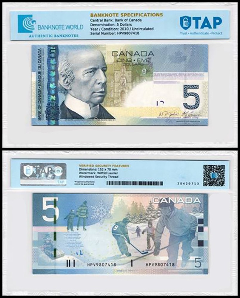 Canada 5 Dollar, 2010, P-101Ad, UNC, TAP Authenticated
