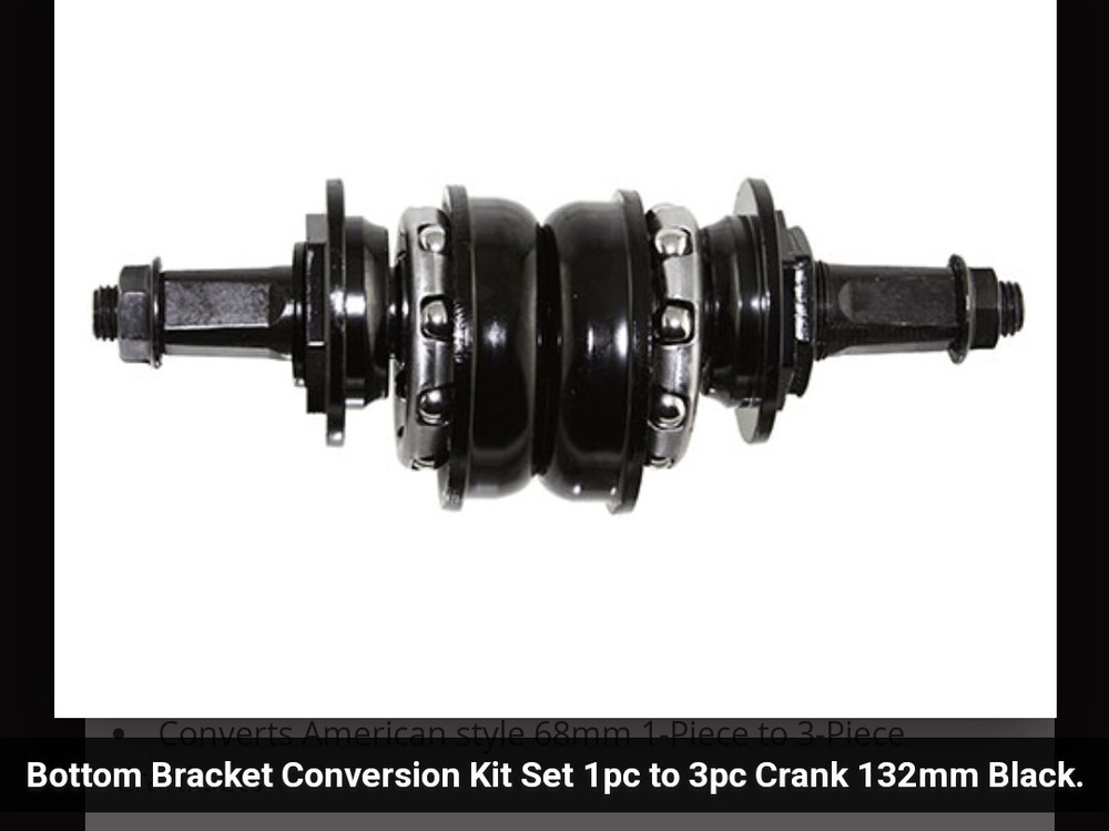 BICYCLE BOTTOM BRACKET CONVERSION KIT SET 1PC TO 3PC CRANK 132MM BLACK
