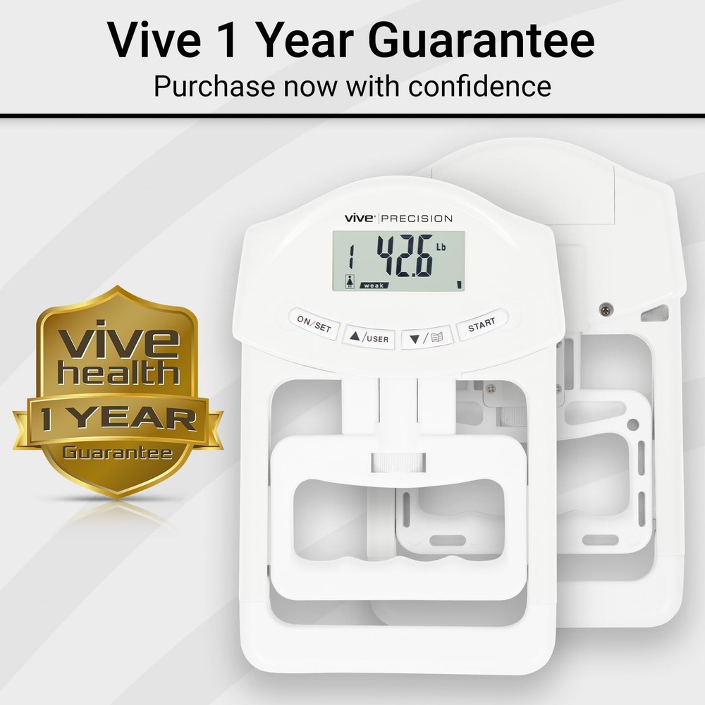 Vive Precision Grip Strength Tester - Hand Dynamometer - Handheld White
