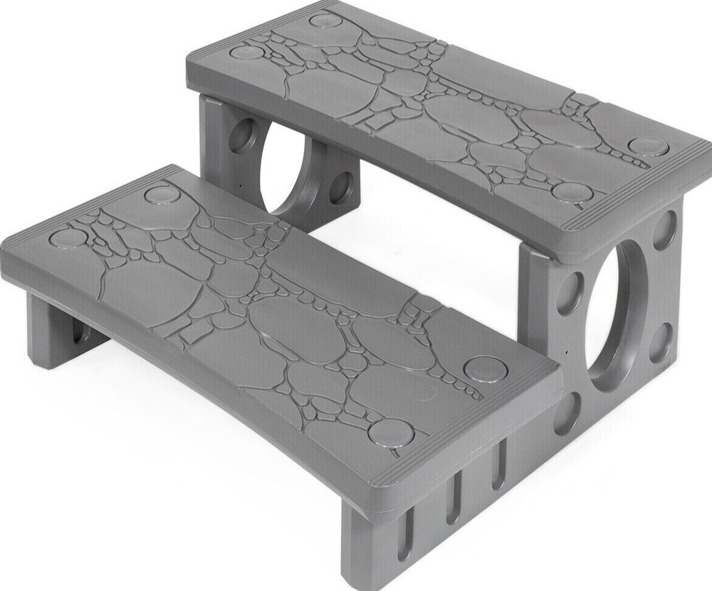 2-Step Spa Hot Tub Deck Steps Entry Exit Gray Designed for Straight or Curved