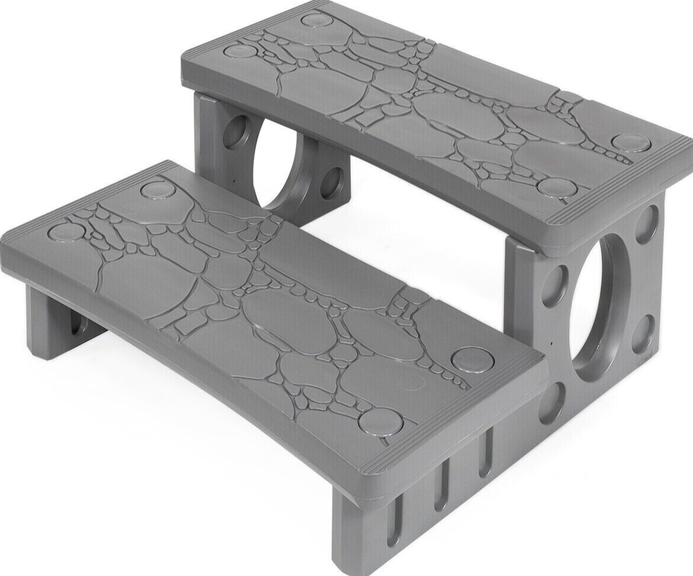 2-Step Spa Hot Tub Deck Steps Entry Exit Gray Designed for Straight or Curved