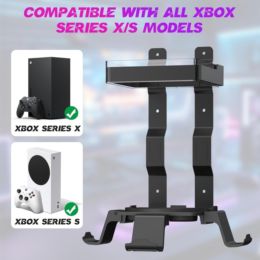 Wall Mount for Xbox Series X/S-Wall Mount Kit with 2 Controller Holder &1 Hea...
