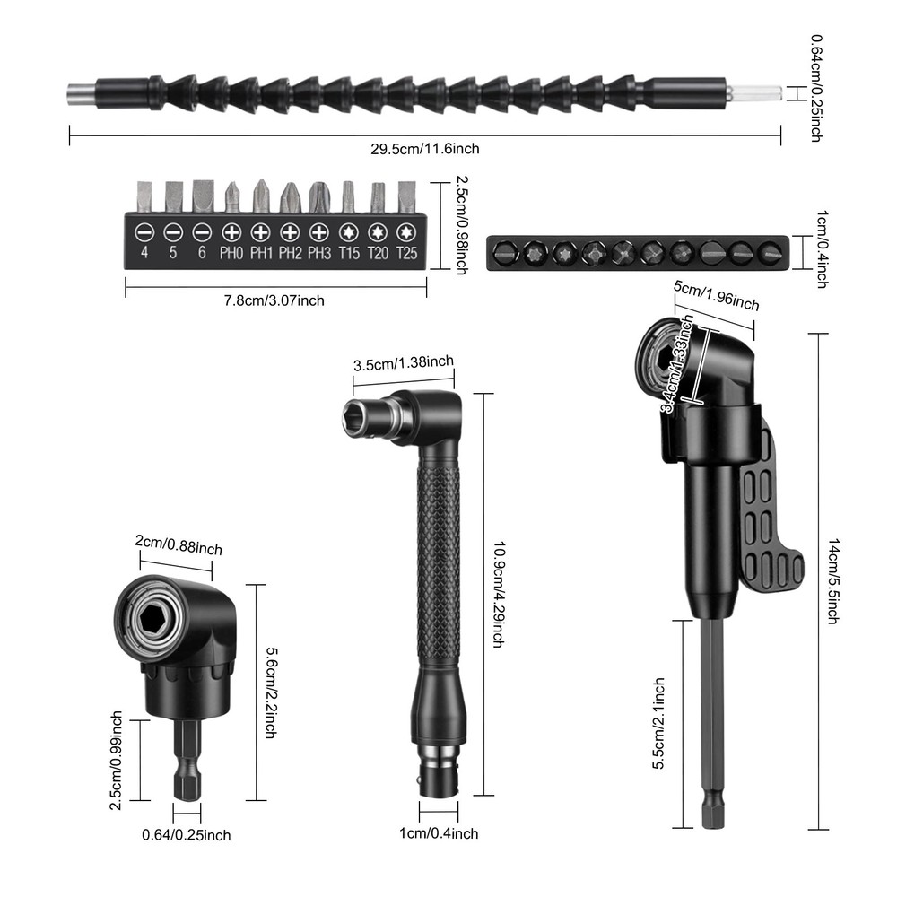 14pc 105 Degree Drill Socket Adapter Flexible Drill Bit Extension Rod Driver Set